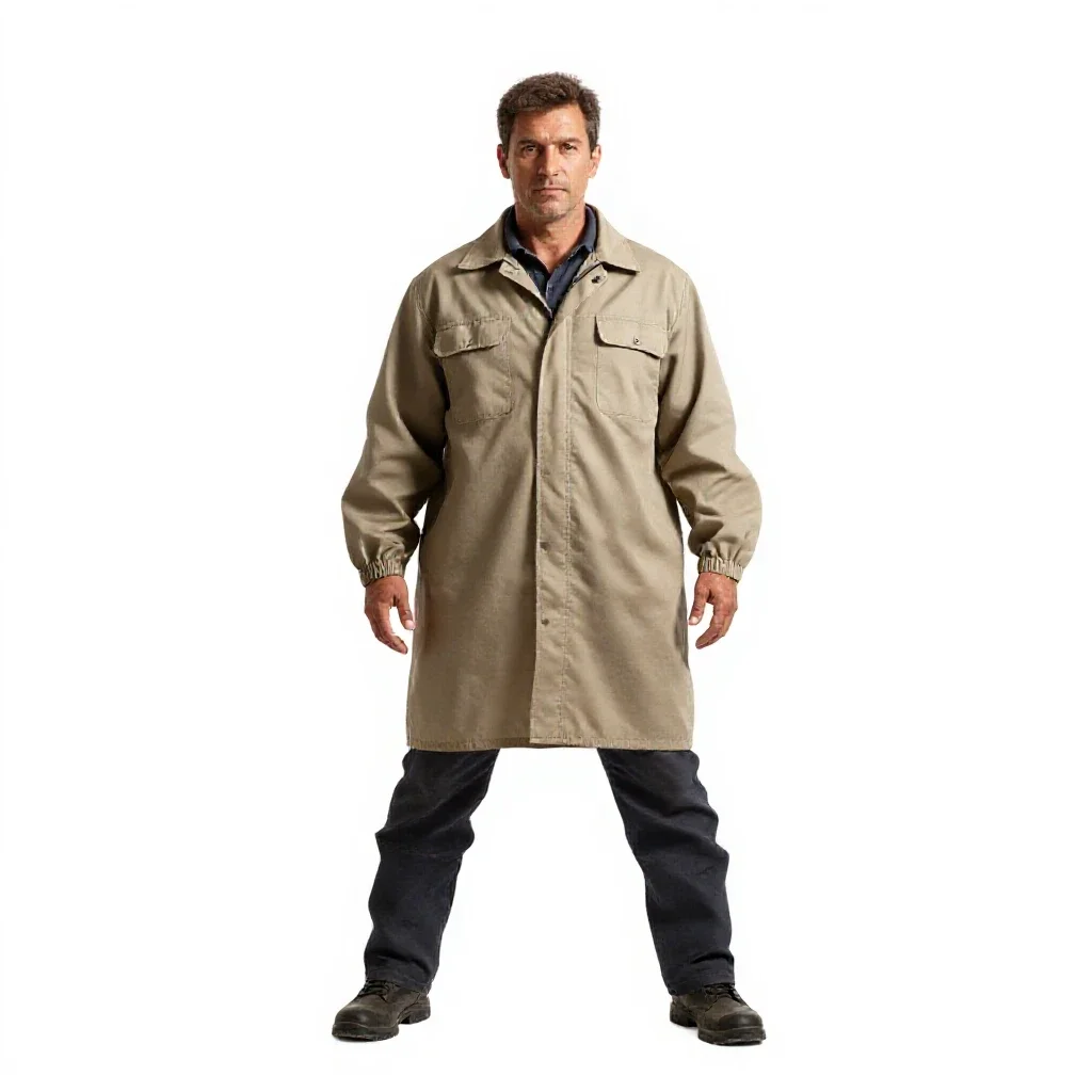 Off-world farmer in a sun cloak isolated on a white background