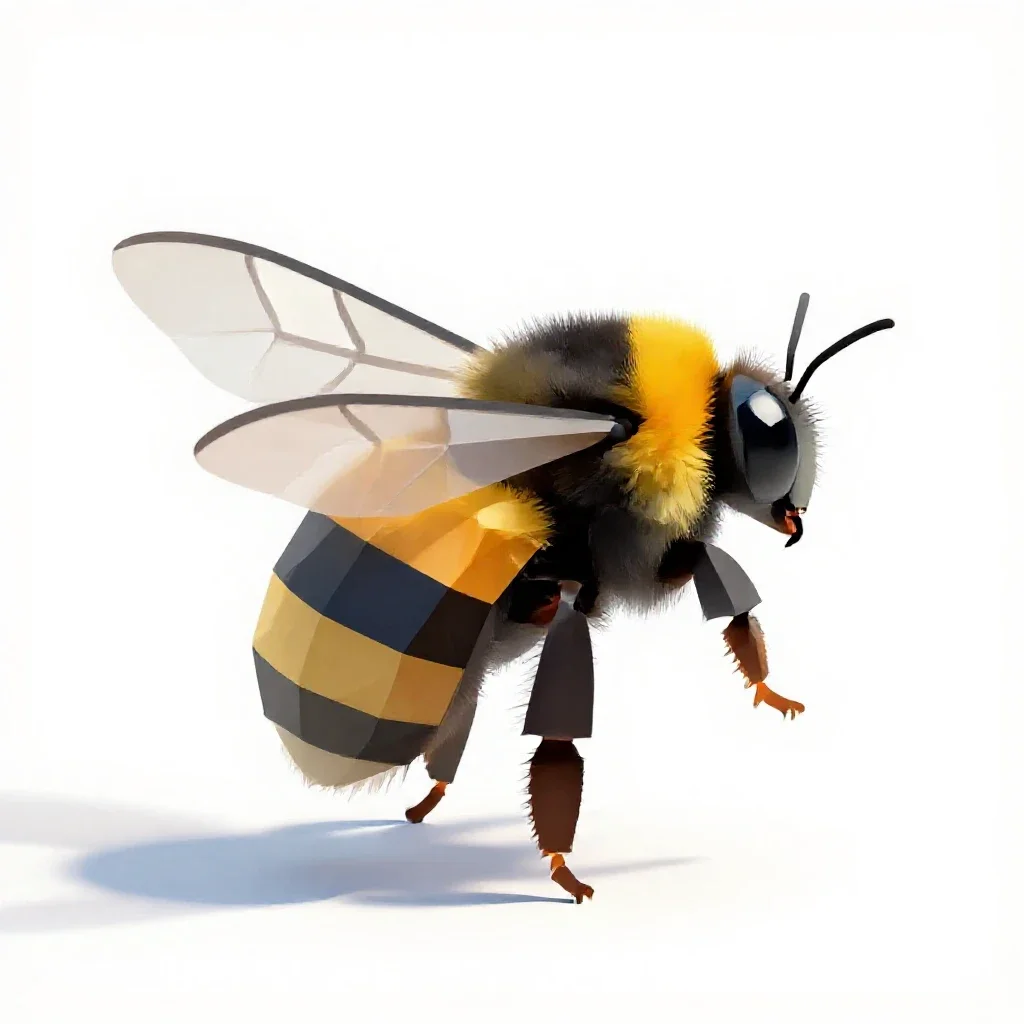 Bumblebee on approach isolated on a white background