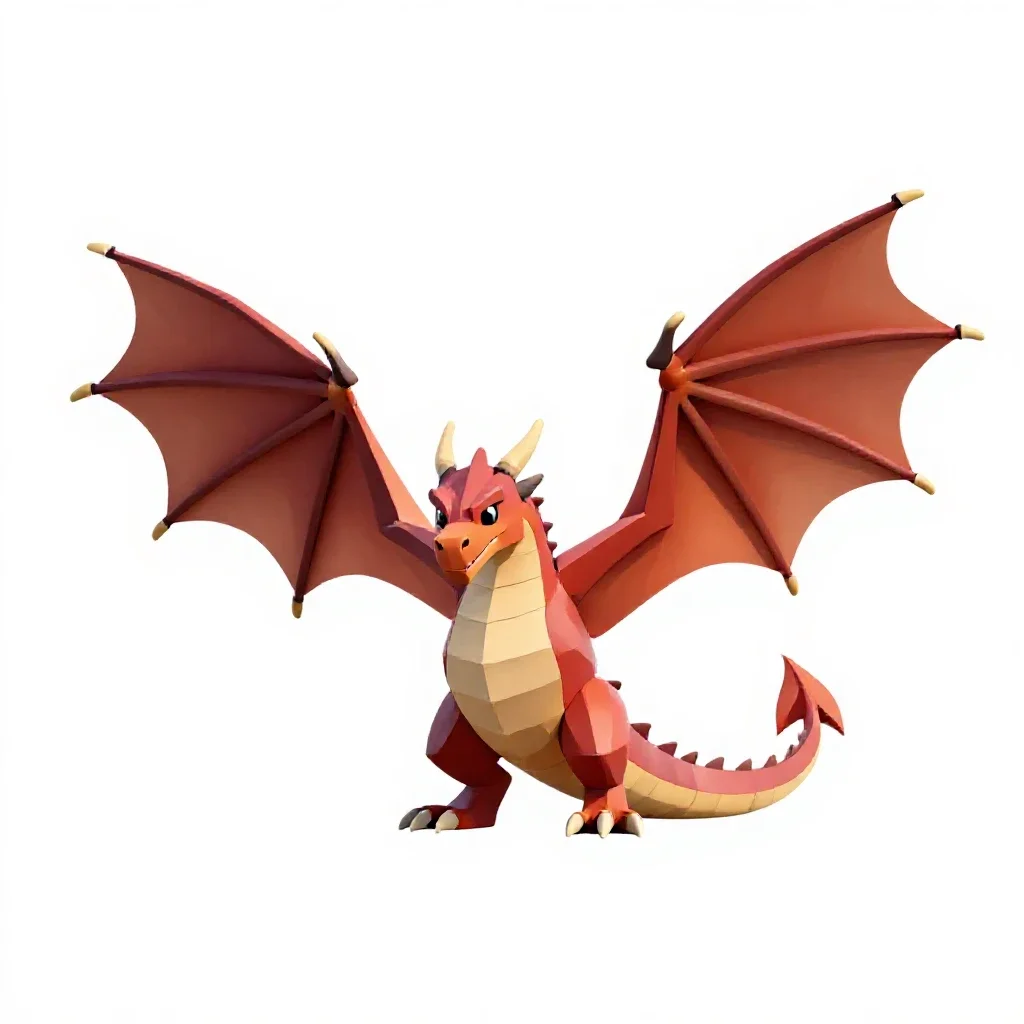 Dragon with folded wings isolated on a white background