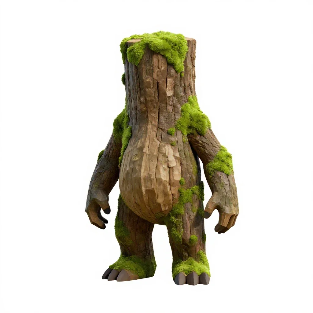 Forest spirit of moss and bark isolated on a white background