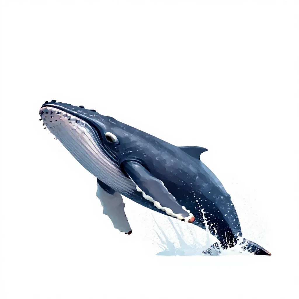 Humpback whale breaching isolated on a white background