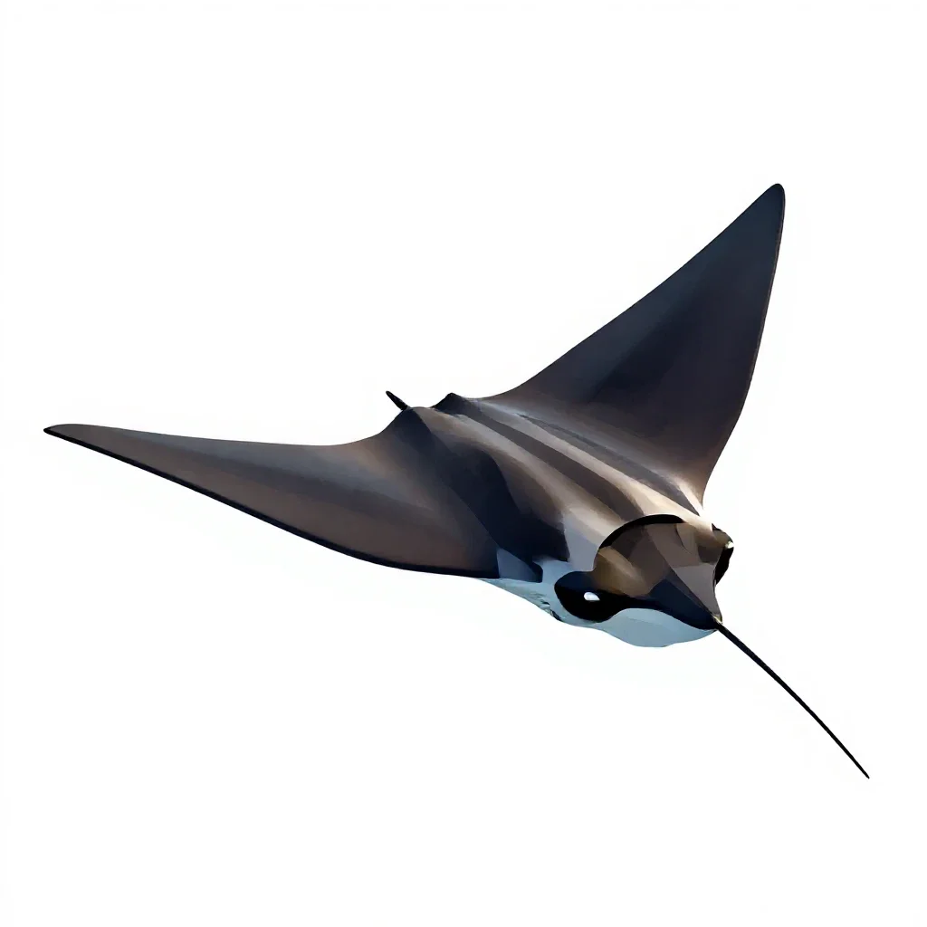 Manta ray gliding isolated on a white background