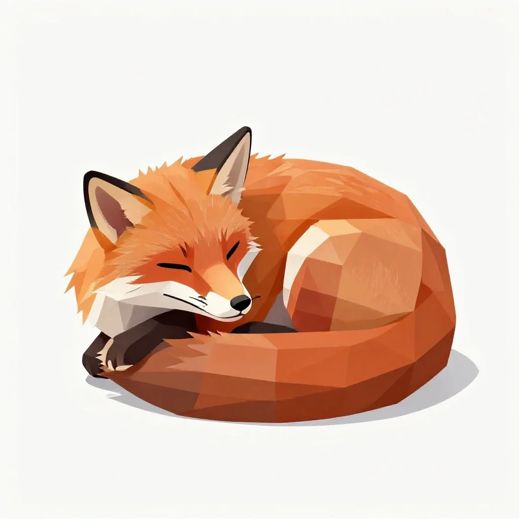Red fox curled asleep isolated on a white background