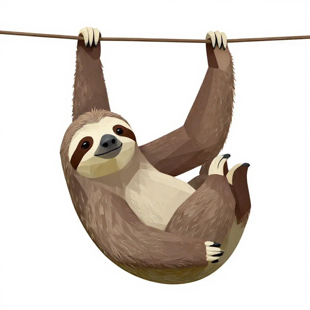 Sloth hanging isolated on a white background