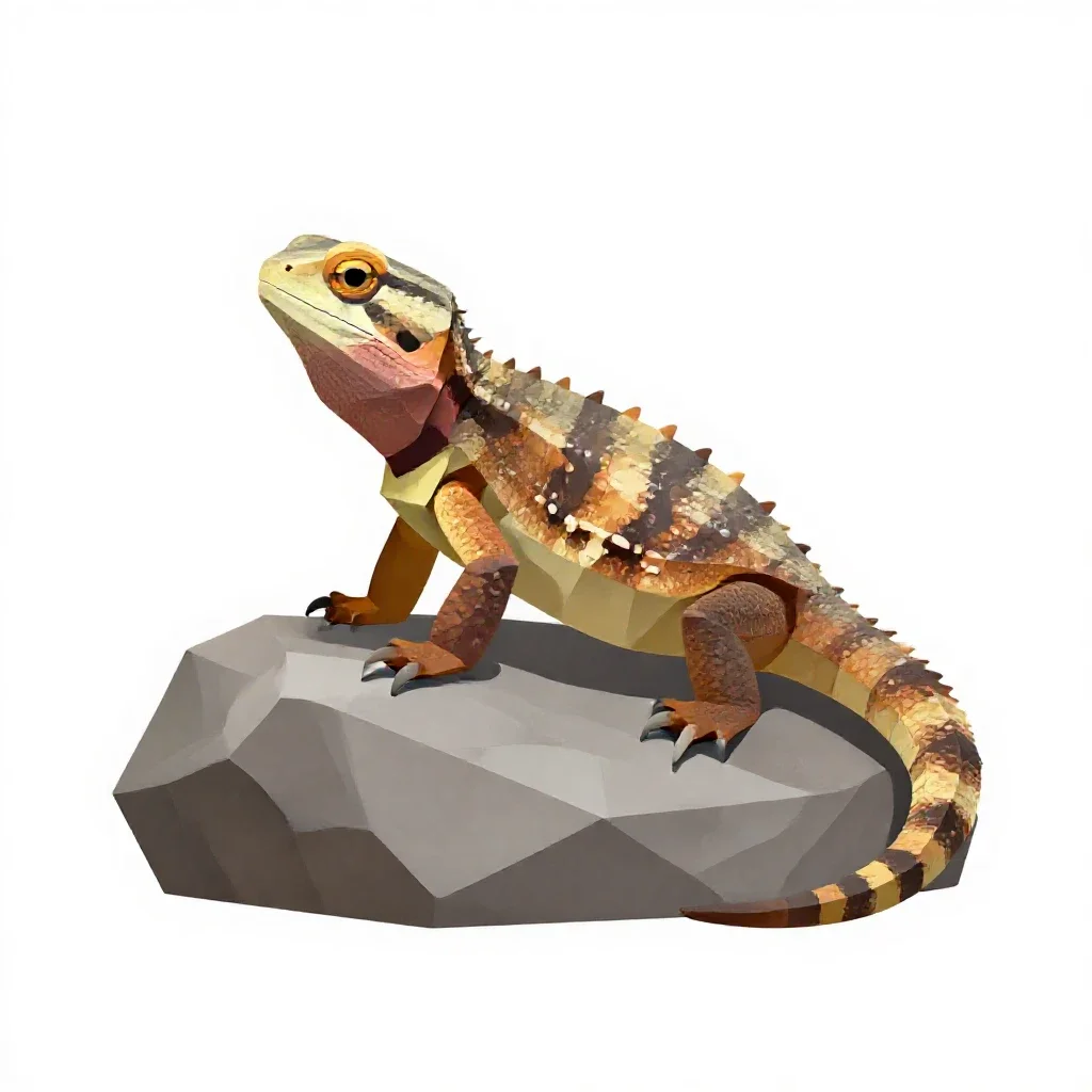 Tuatara on a rock isolated on a white background