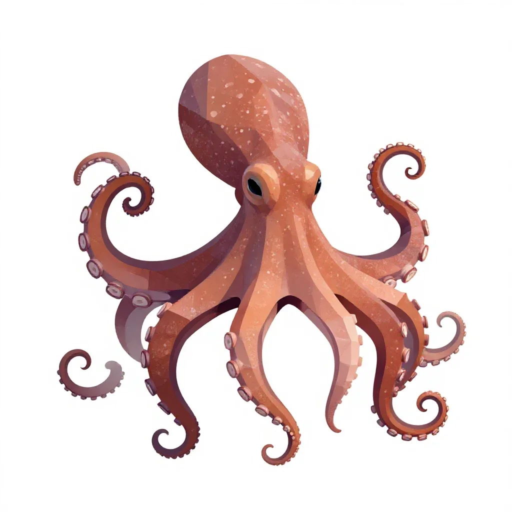 Octopus with curled arms isolated on a white background