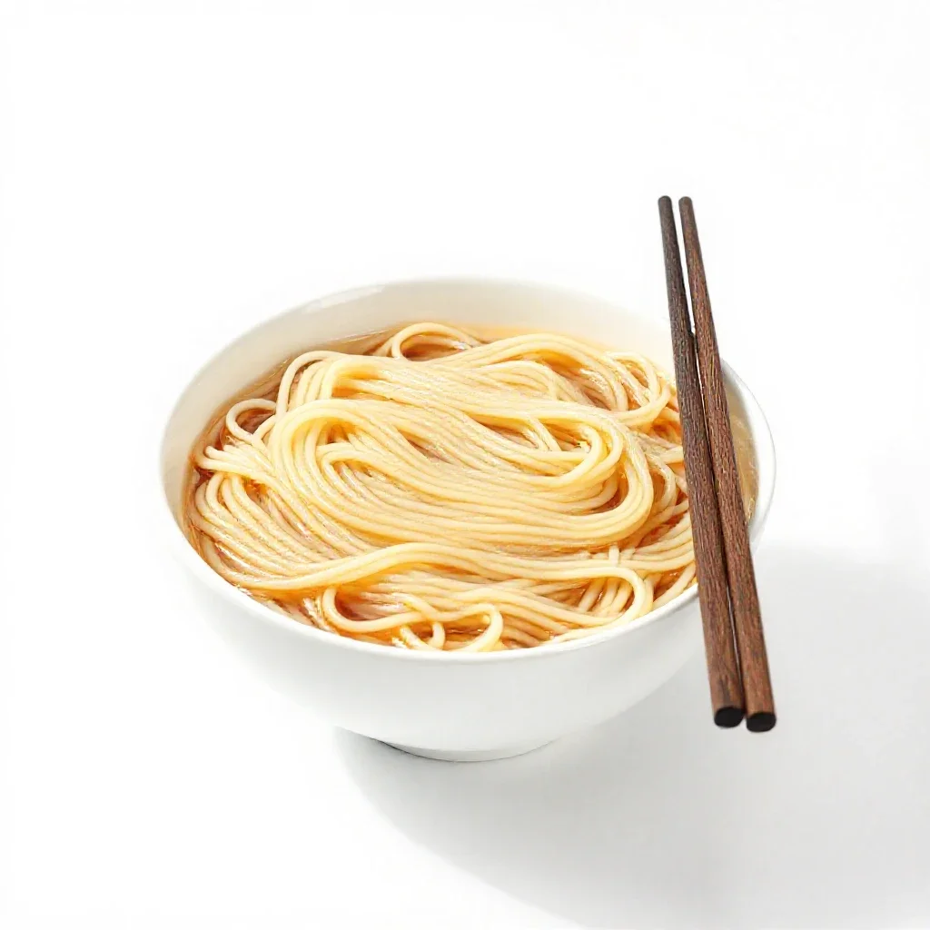 Bowl of noodles with chopsticks isolated on a white background