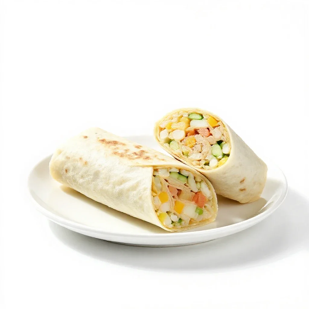 Burrito cut in half isolated on a white background