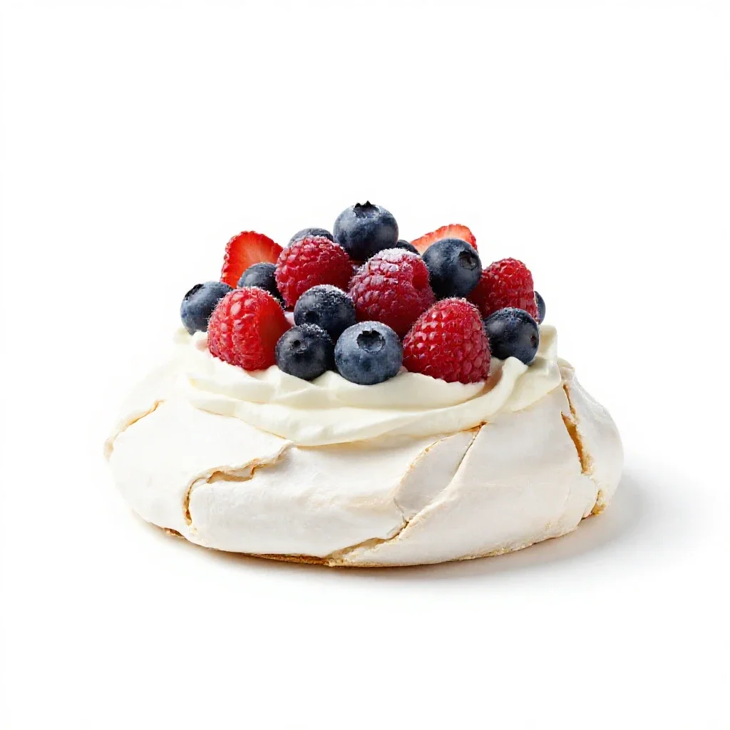 Pavlova with berries isolated on a white background