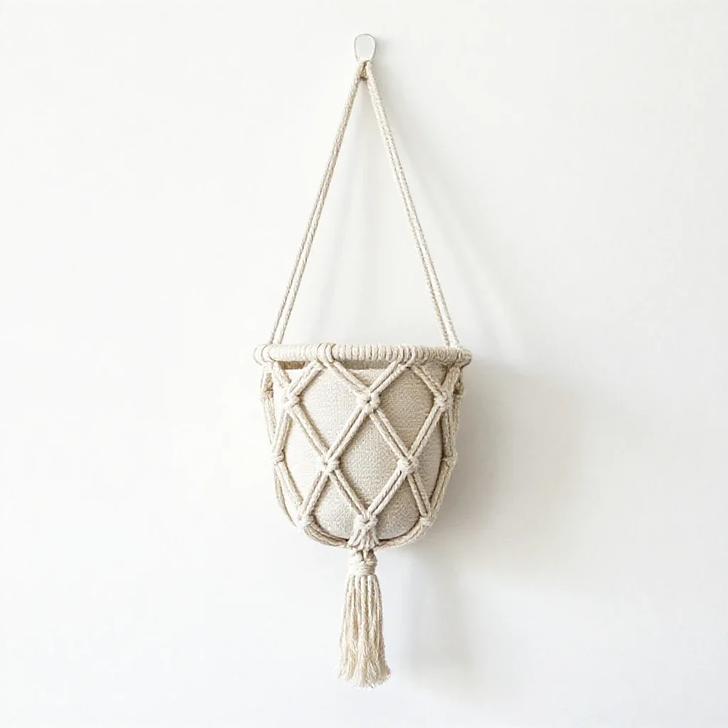 Hanging macrame planter isolated on a white background