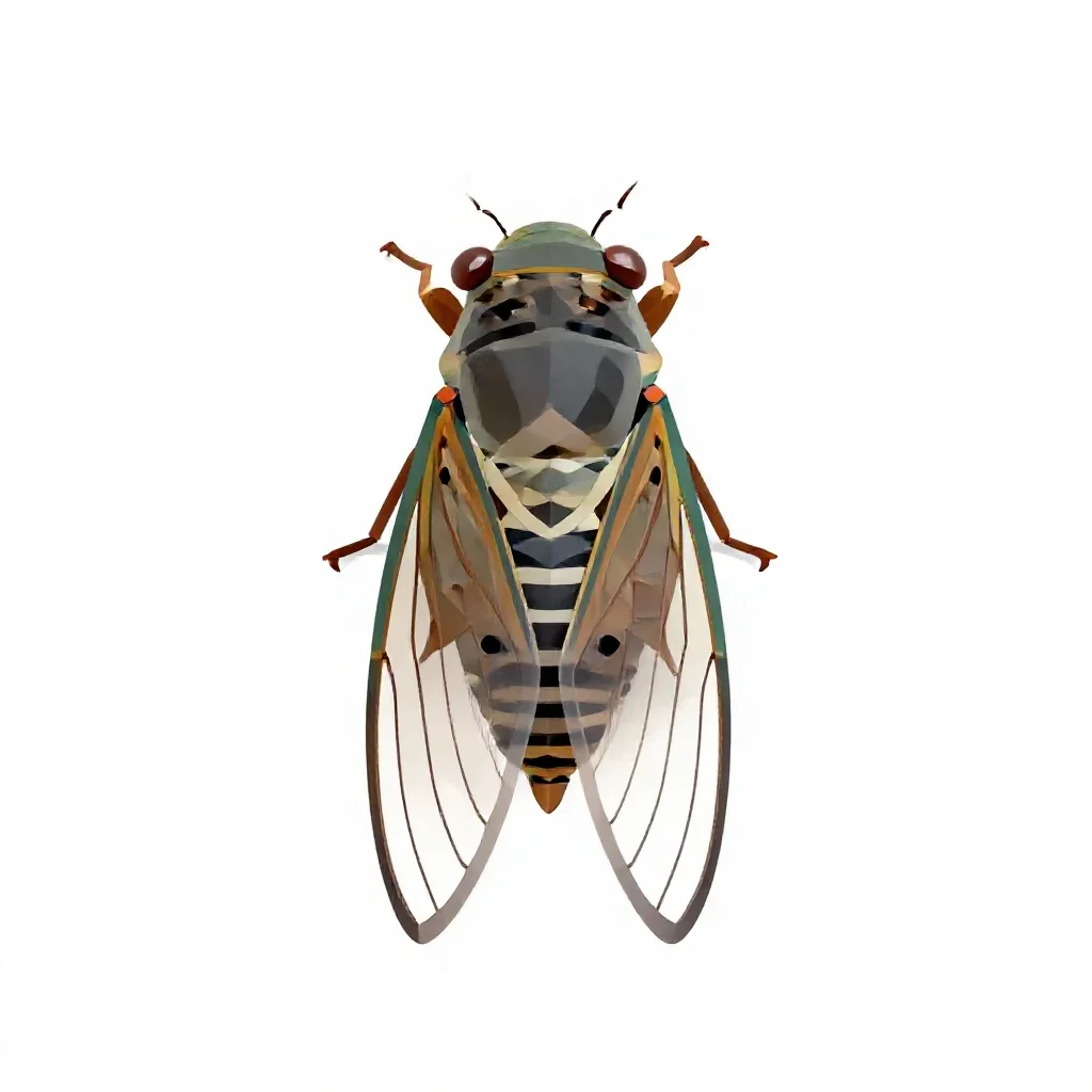 Cicada mid-song isolated on a white background