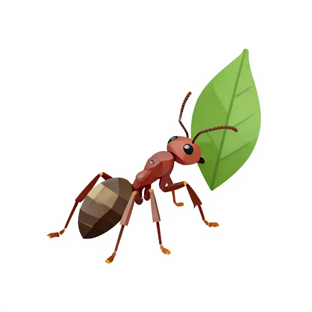 Leafcutter ant carrying a leaf isolated on a white background