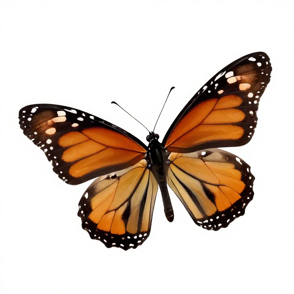 Monarch butterfly with open wings isolated on a white background