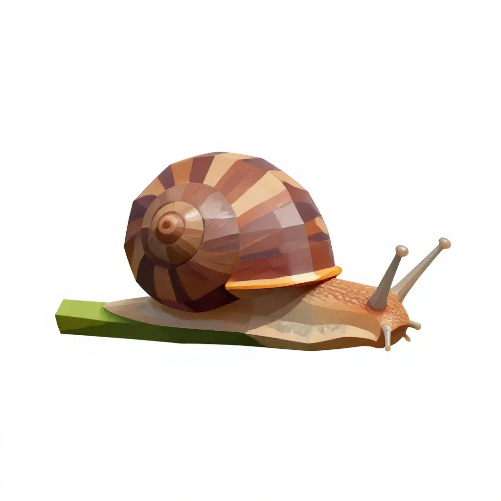 Snail on a wet stem isolated on a white background