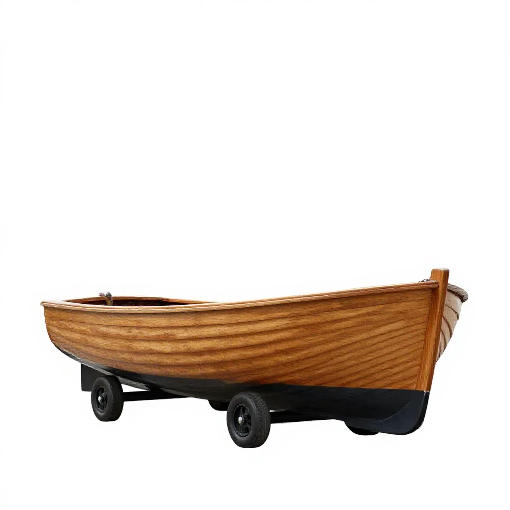 Wooden sailing dinghy isolated on a white background