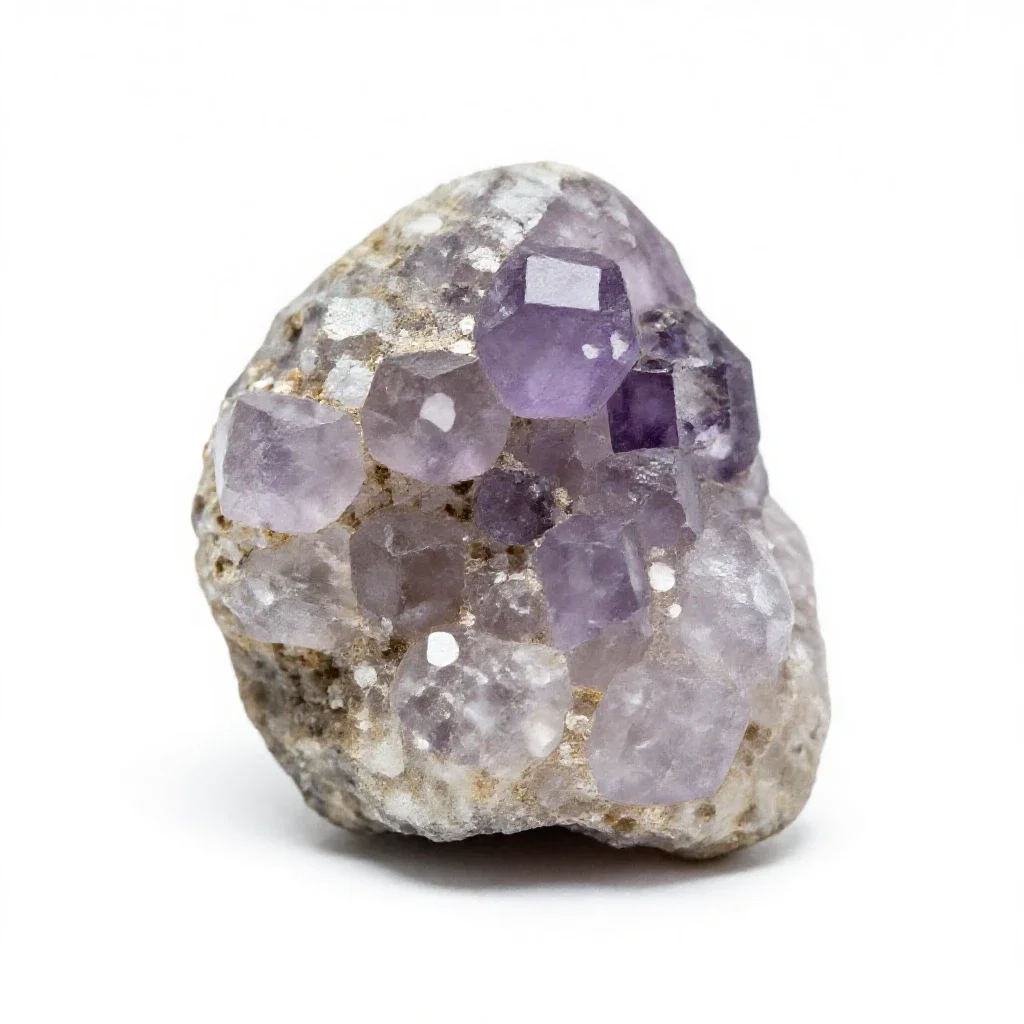 Fluorite cluster isolated on a white background
