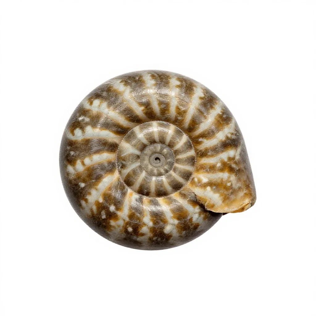 Fossilised ammonite isolated on a white background