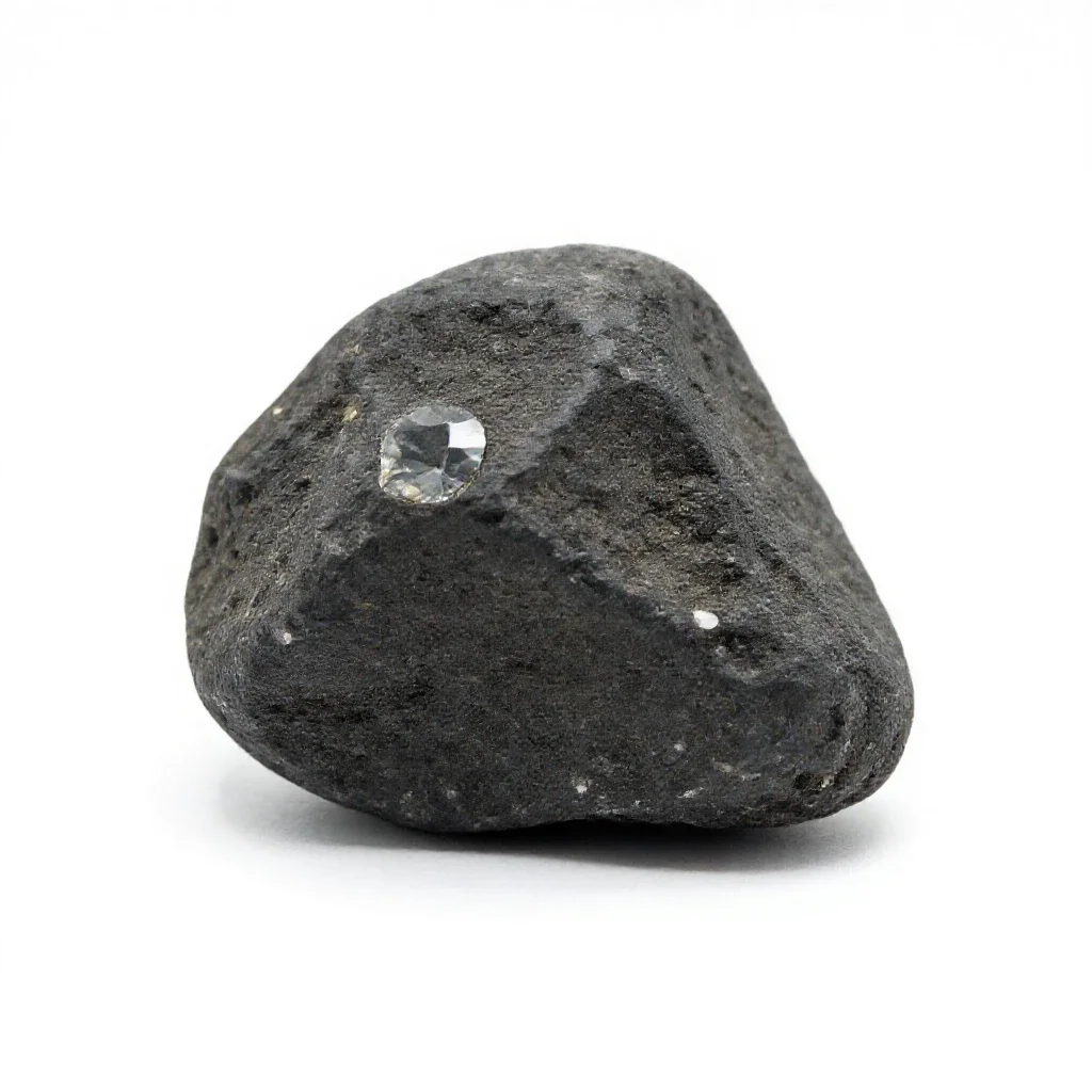 Raw diamond in kimberlite isolated on a white background