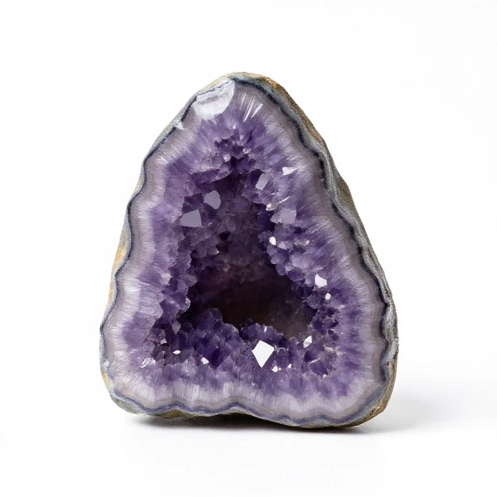 Amethyst geode half isolated on a white background