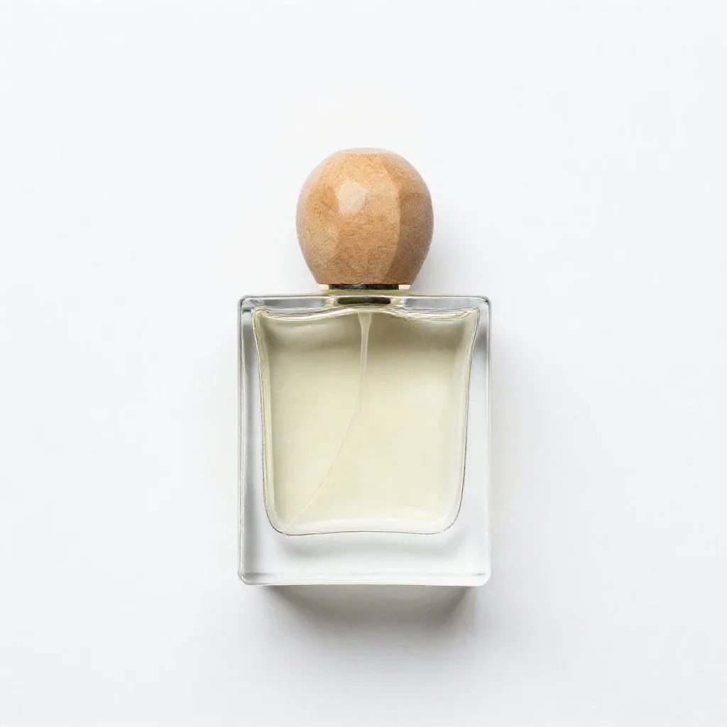 Perfume bottle with a faceted stopper isolated on a white background