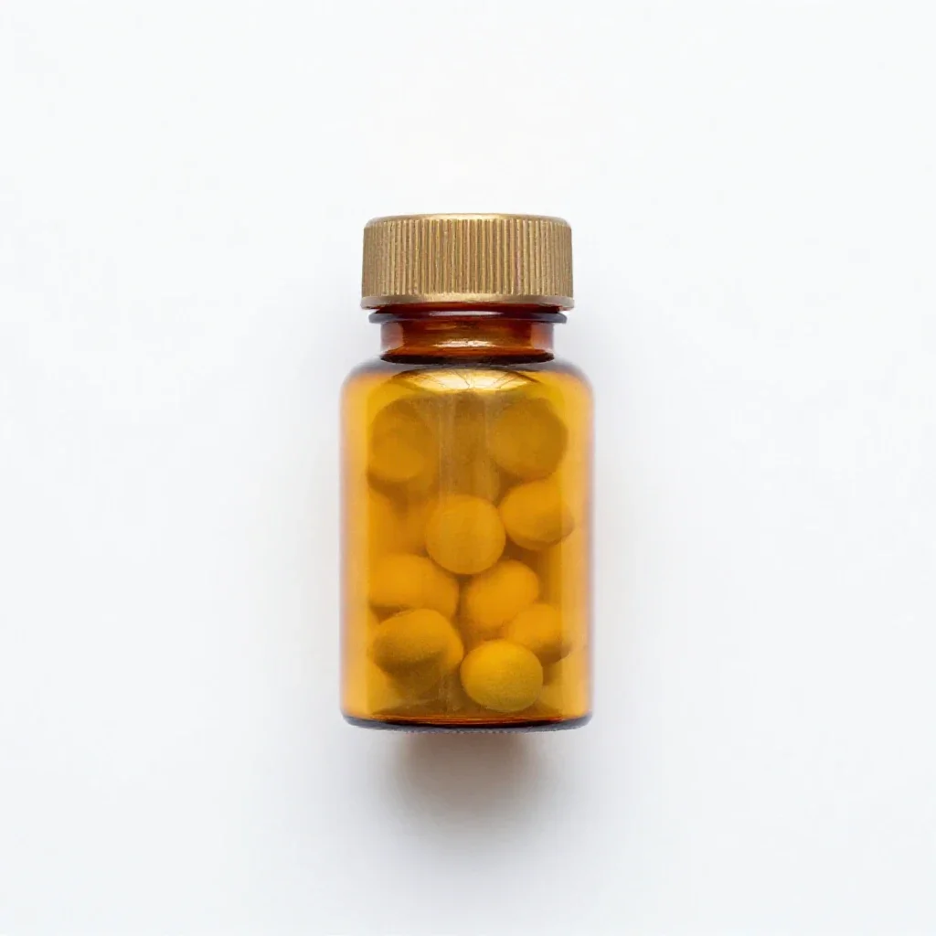 Pill bottle with a child cap isolated on a white background