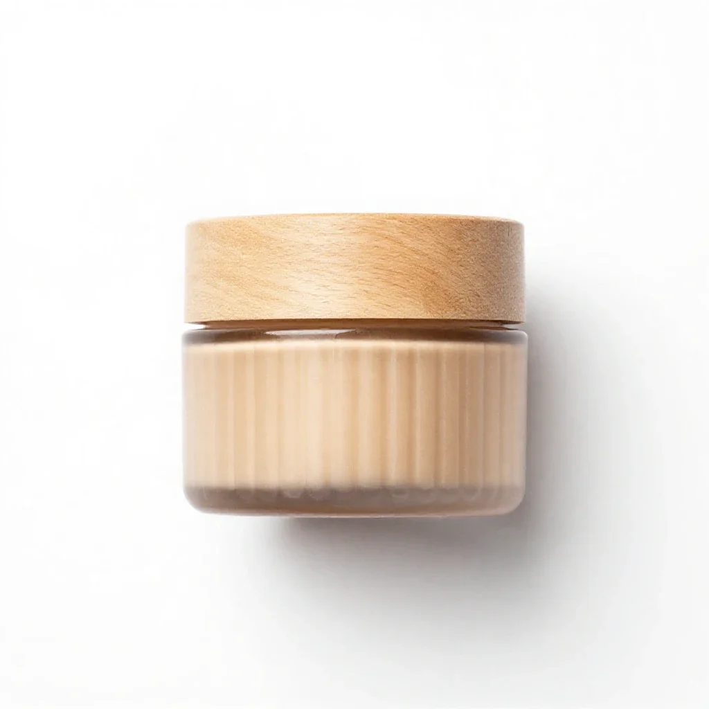 Ribbed cosmetics jar isolated on a white background