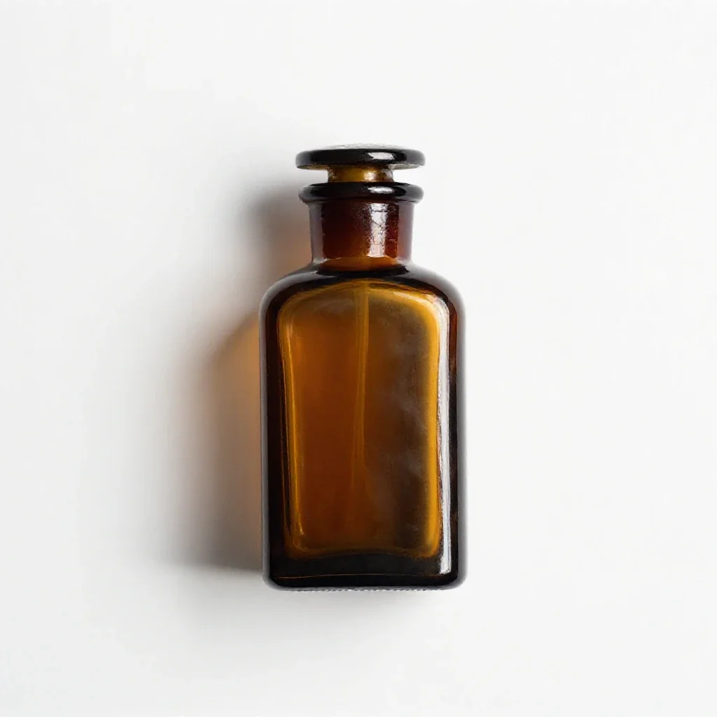 Amber glass apothecary bottle isolated on a white background