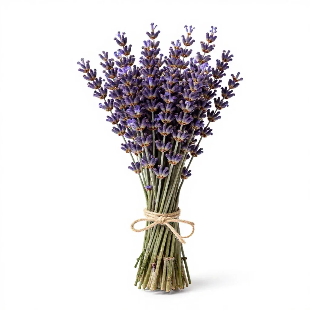 Lavender bunch tied with twine isolated on a white background