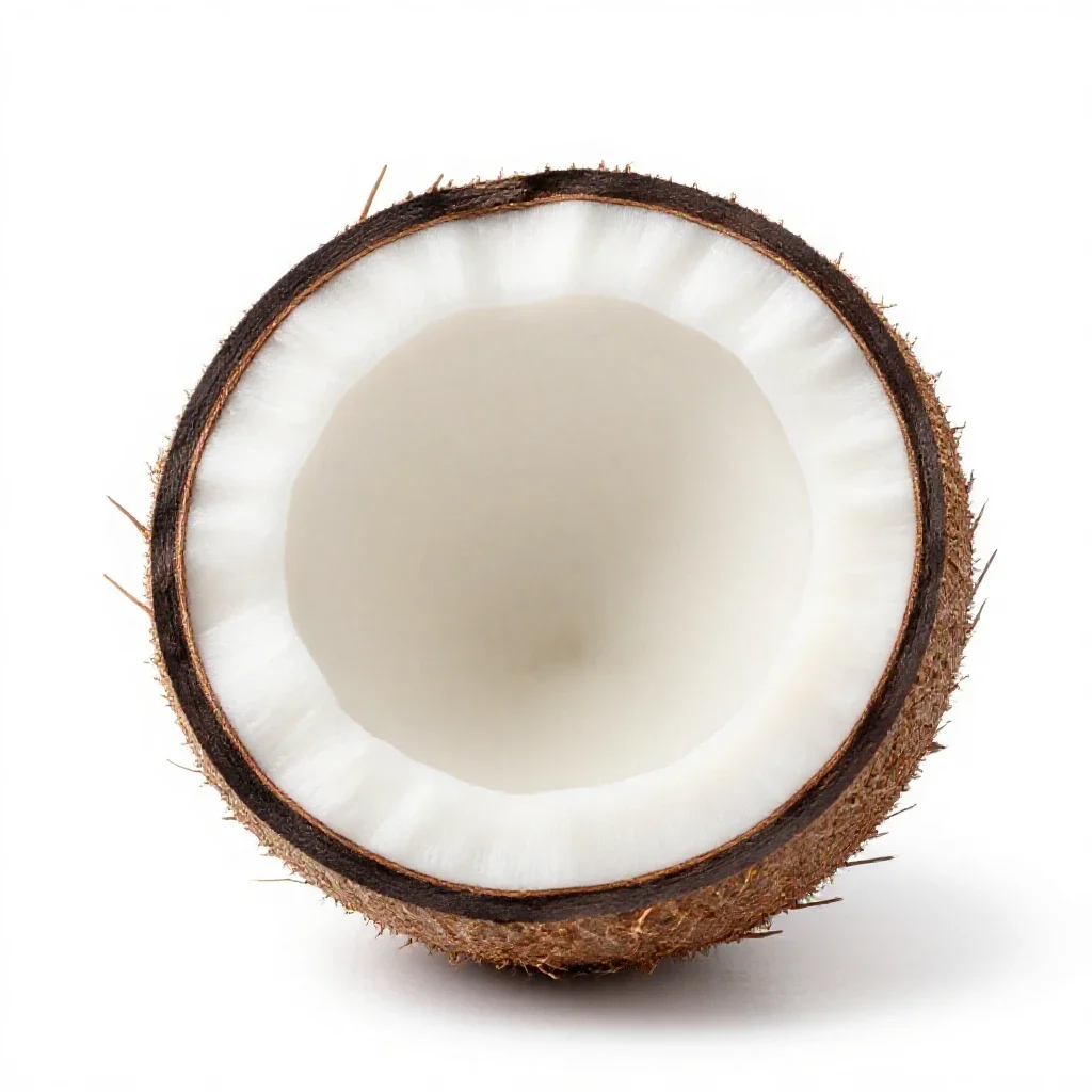 Coconut cracked open isolated on a white background