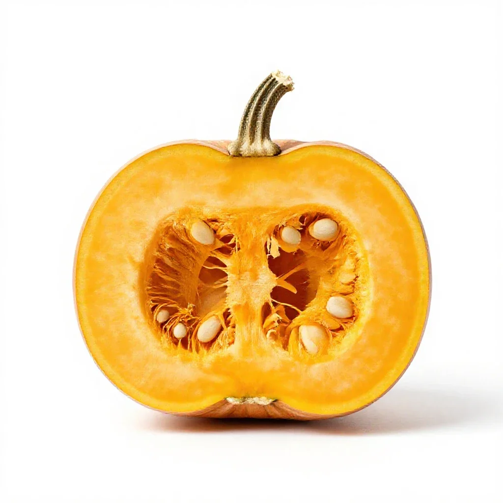 Crown pumpkin cut open isolated on a white background
