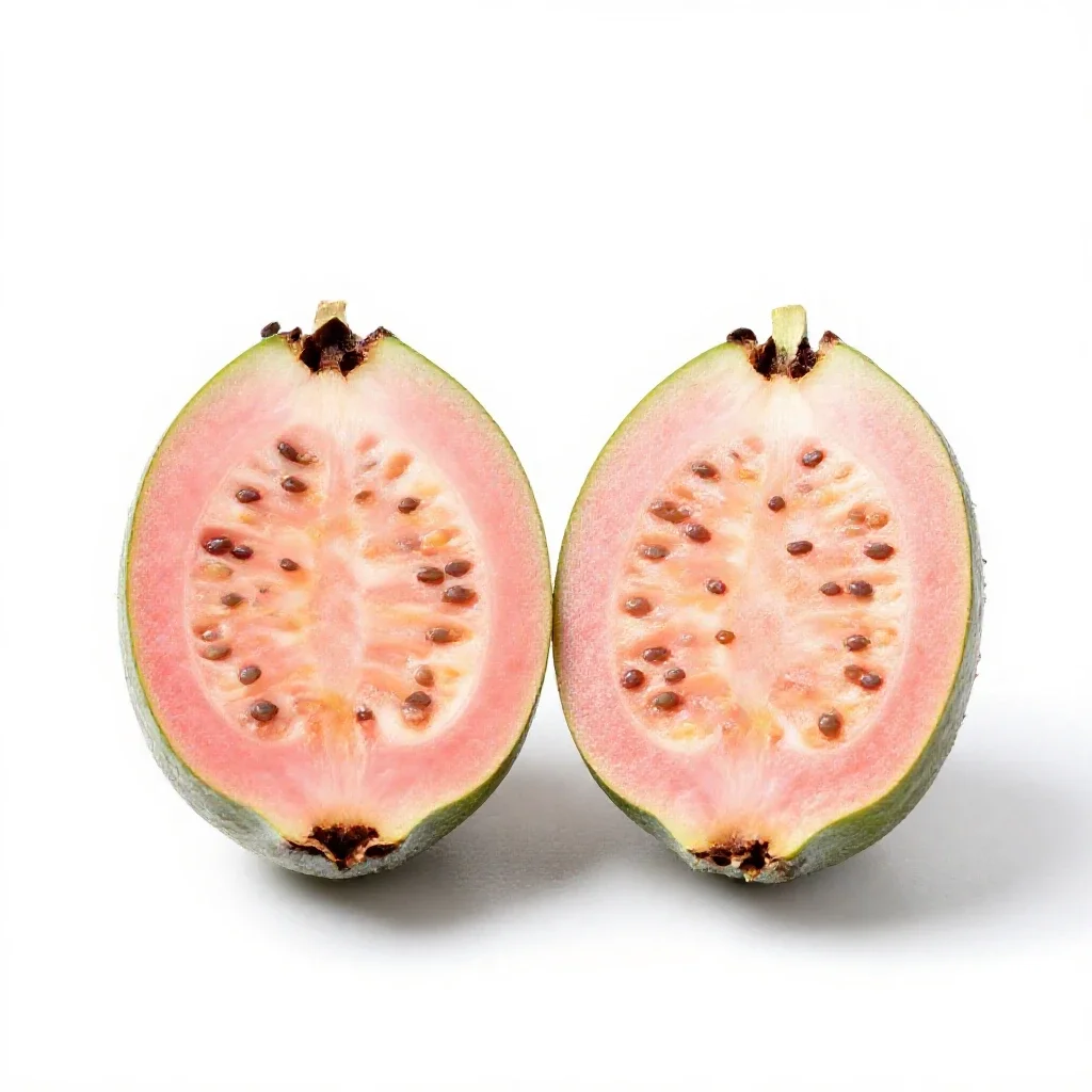 Feijoa cut in two isolated on a white background