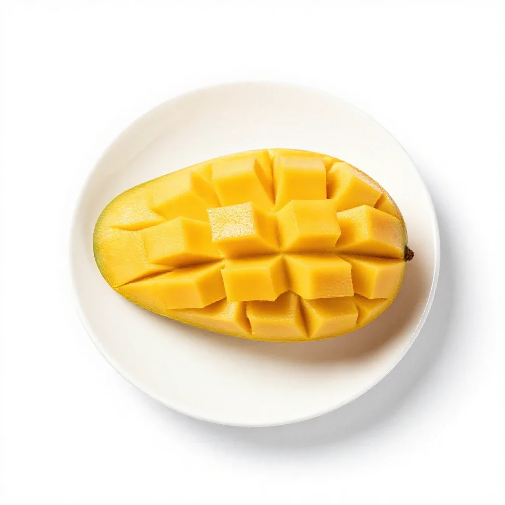 Mango cheek scored isolated on a white background