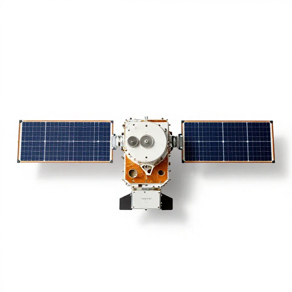 Satellite bus with solar wings isolated on a white background
