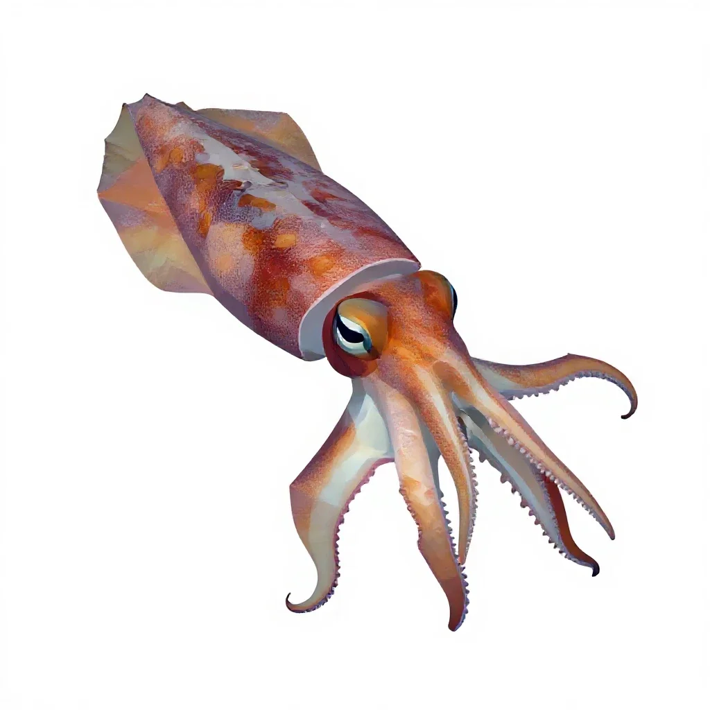 Cuttlefish changing colour isolated on a white background