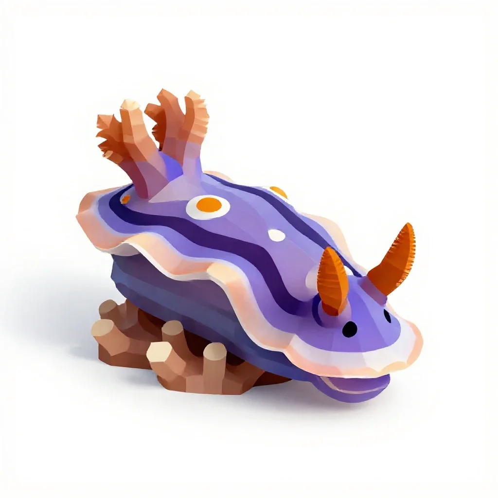 Nudibranch on coral isolated on a white background