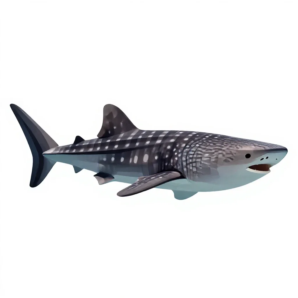 Whale shark with remoras isolated on a white background