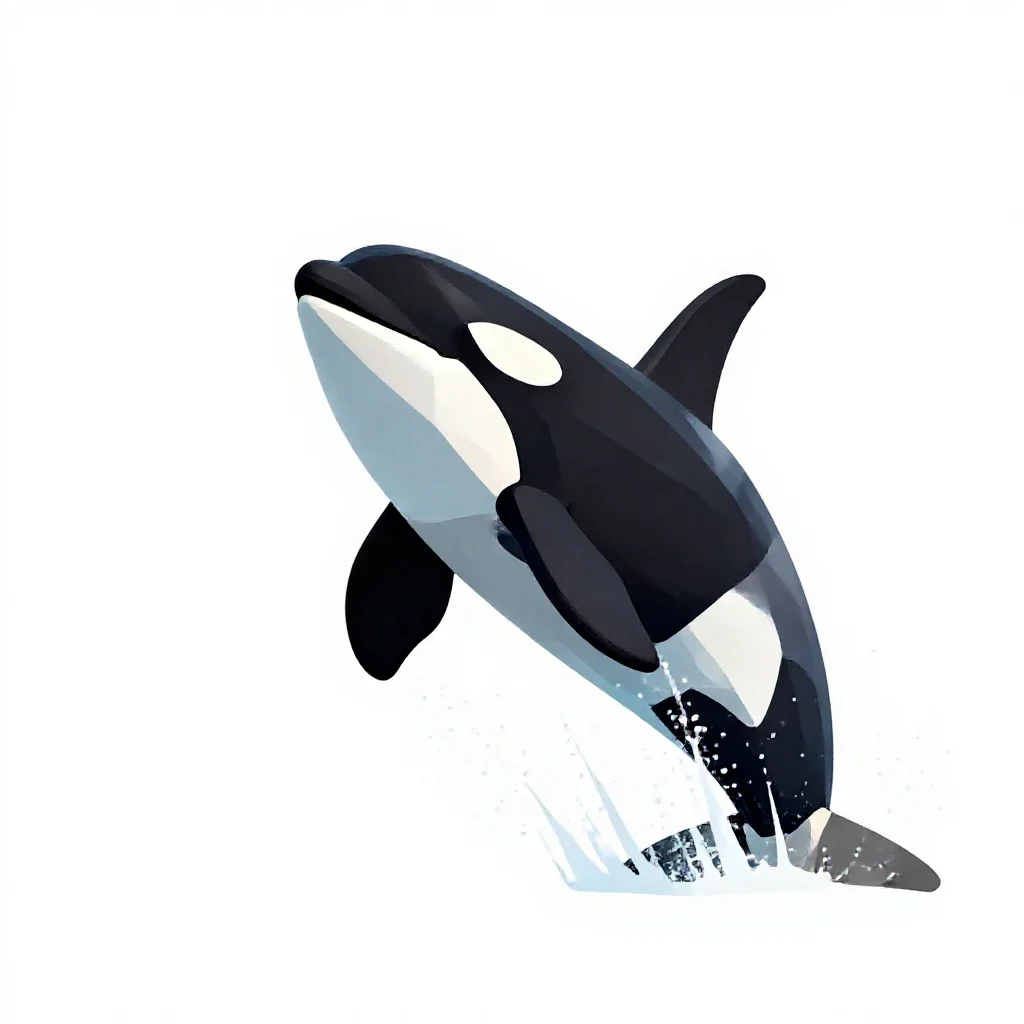 Orca breaching isolated on a white background