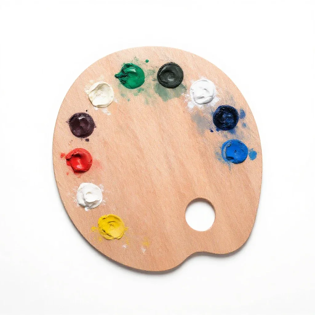 Artist palette with paint isolated on a white background