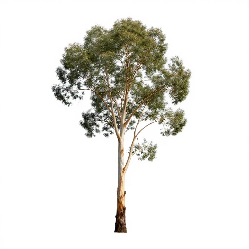 Eucalyptus with peeling bark isolated on a white background