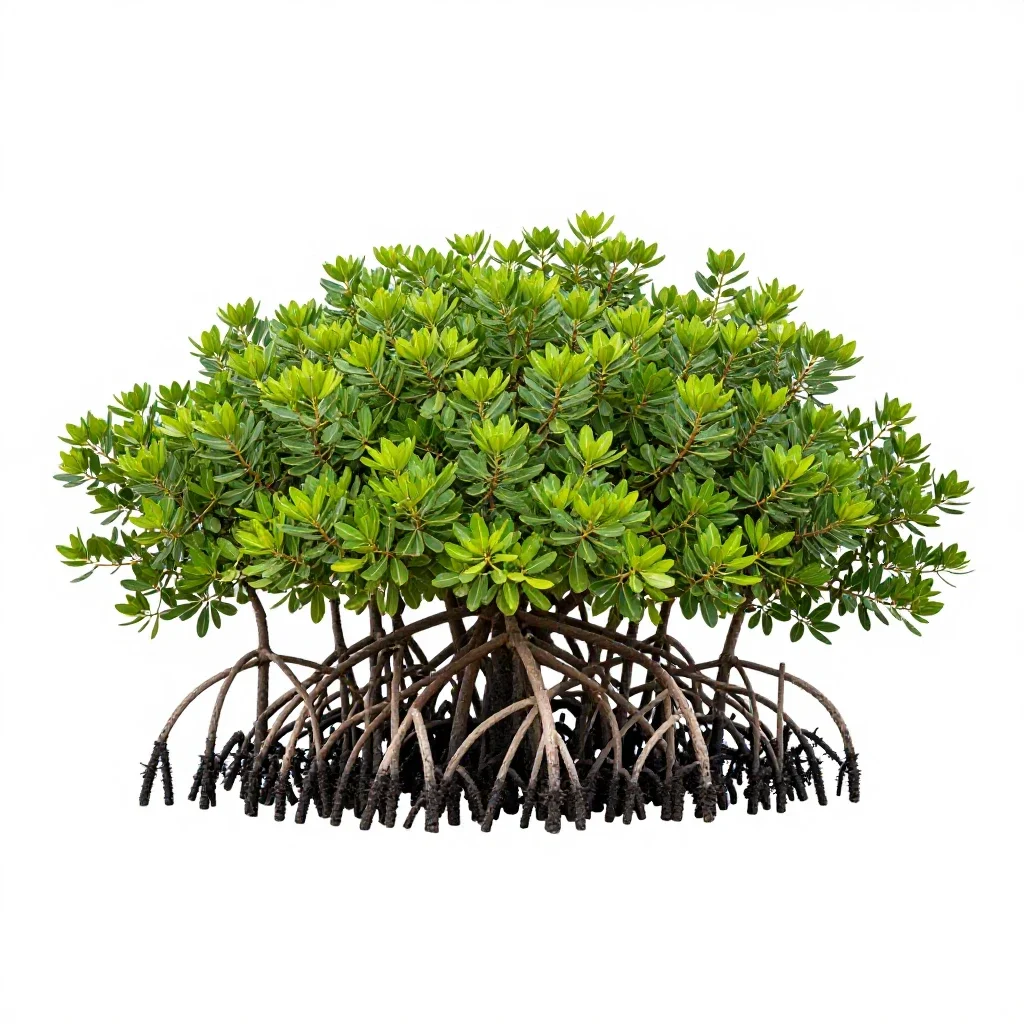 Mangrove with stilt roots isolated on a white background