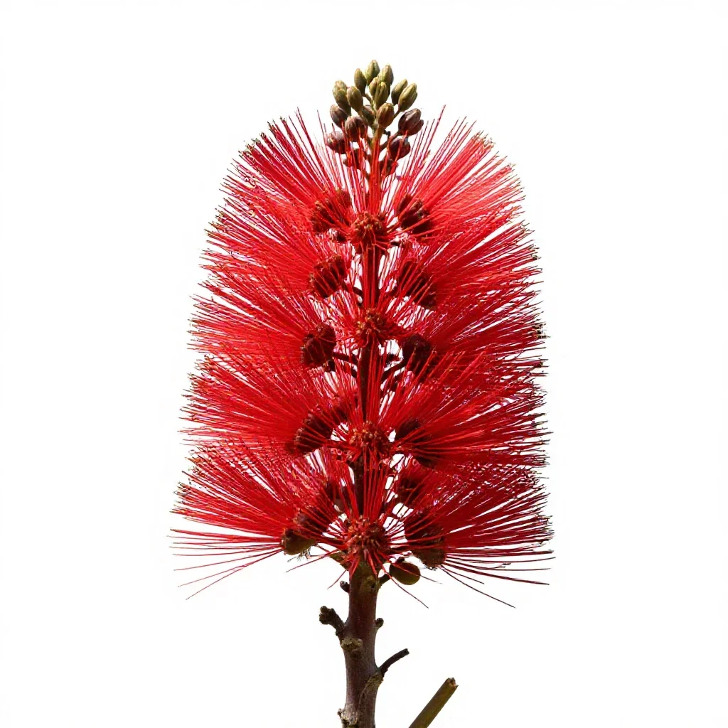 Pohutukawa in flower isolated on a white background