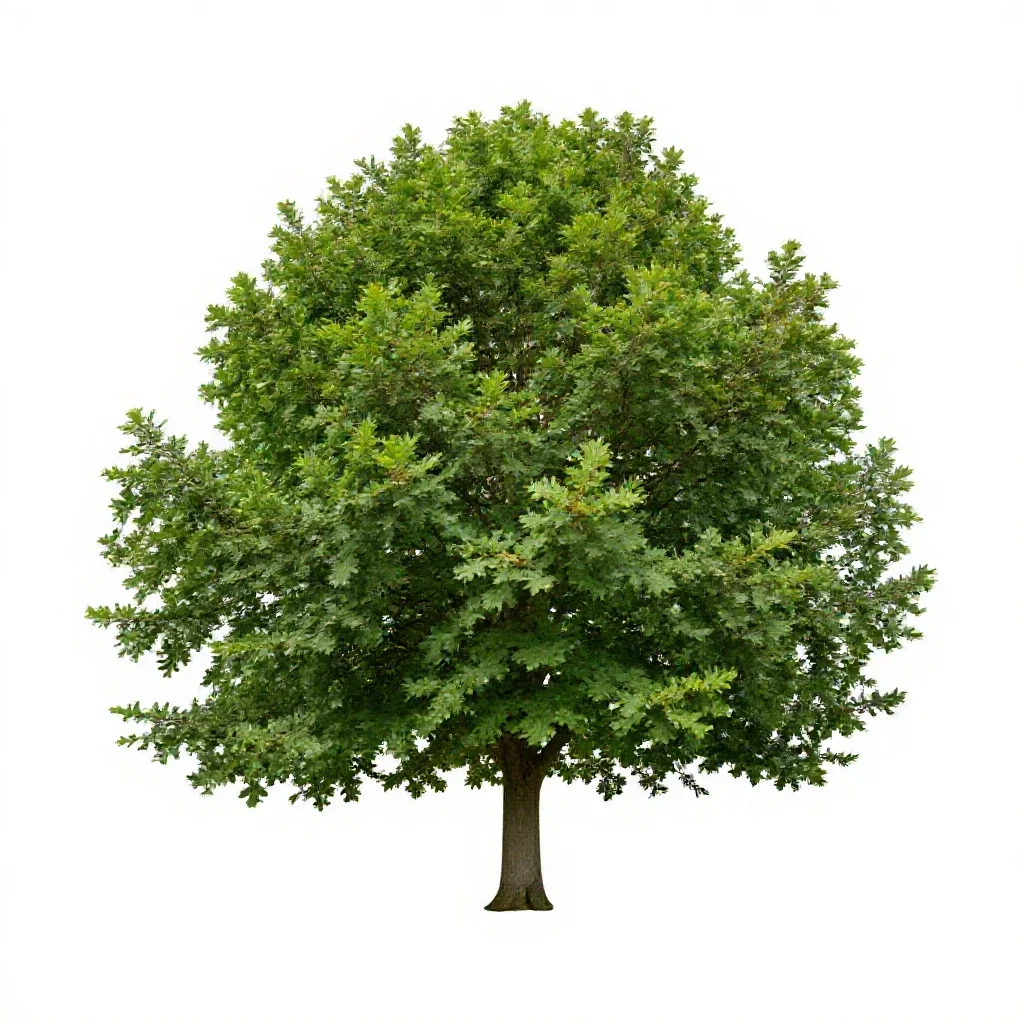 English oak in full leaf isolated on a white background
