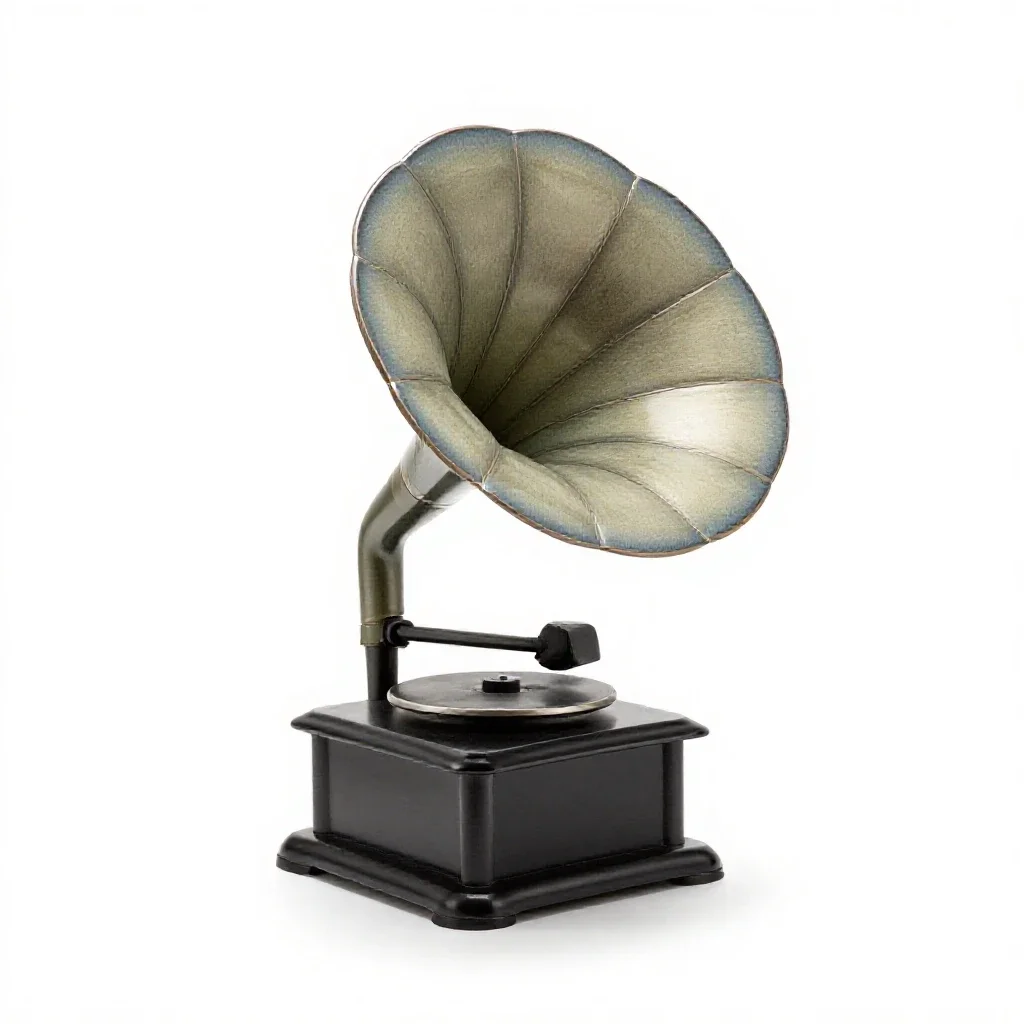 Phonograph with a horn isolated on a white background