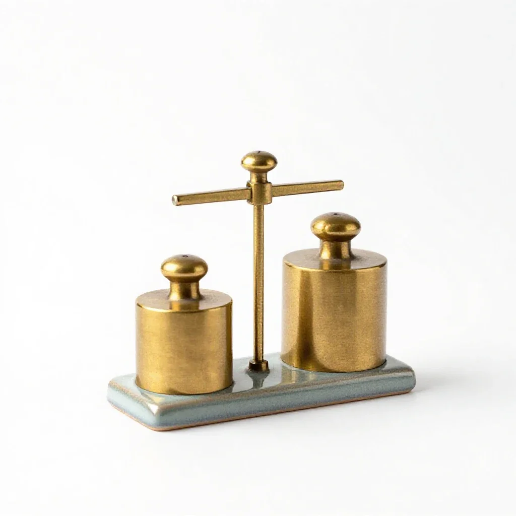 Scale with brass weights isolated on a white background