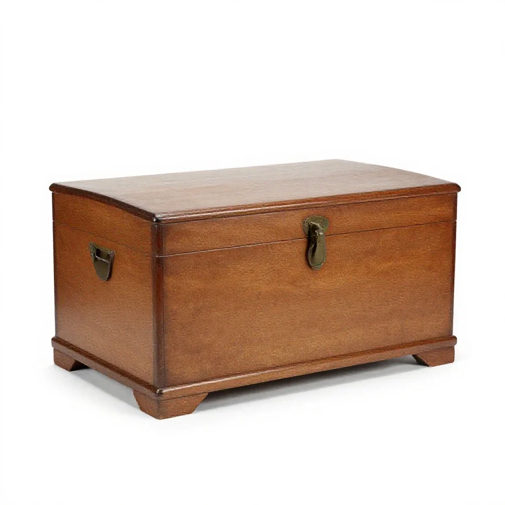 Wooden steamer trunk isolated on a white background