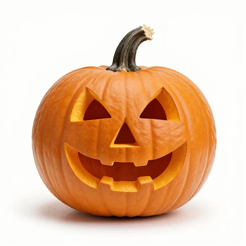Carved pumpkin lantern isolated on a white background