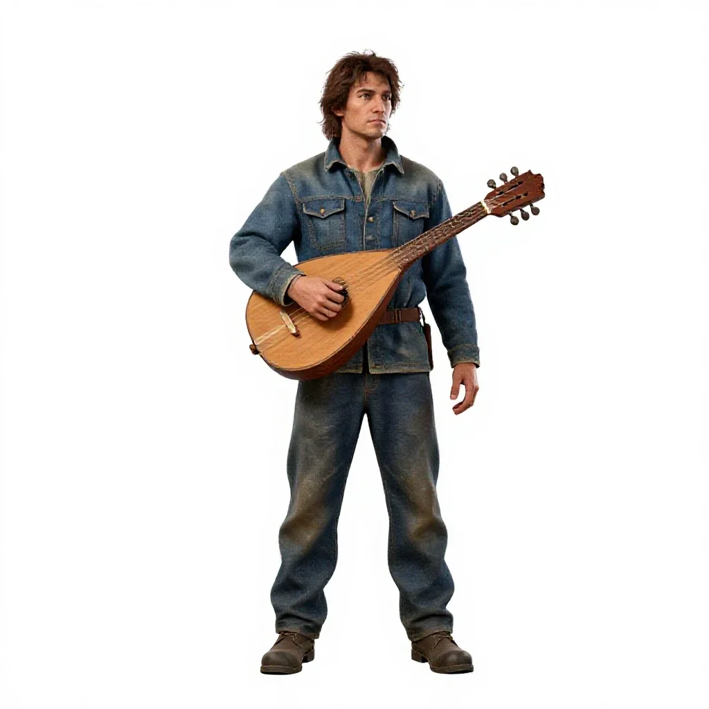 Bard with a travelling lute isolated on a white background