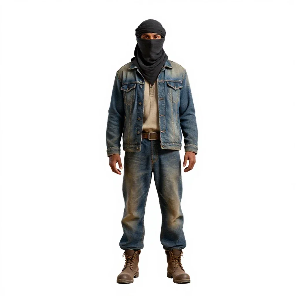 Desert nomad with a veiled face isolated on a white background