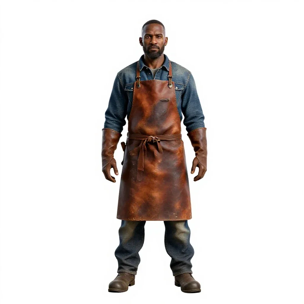 Dwarven blacksmith in a leather apron isolated on a white background