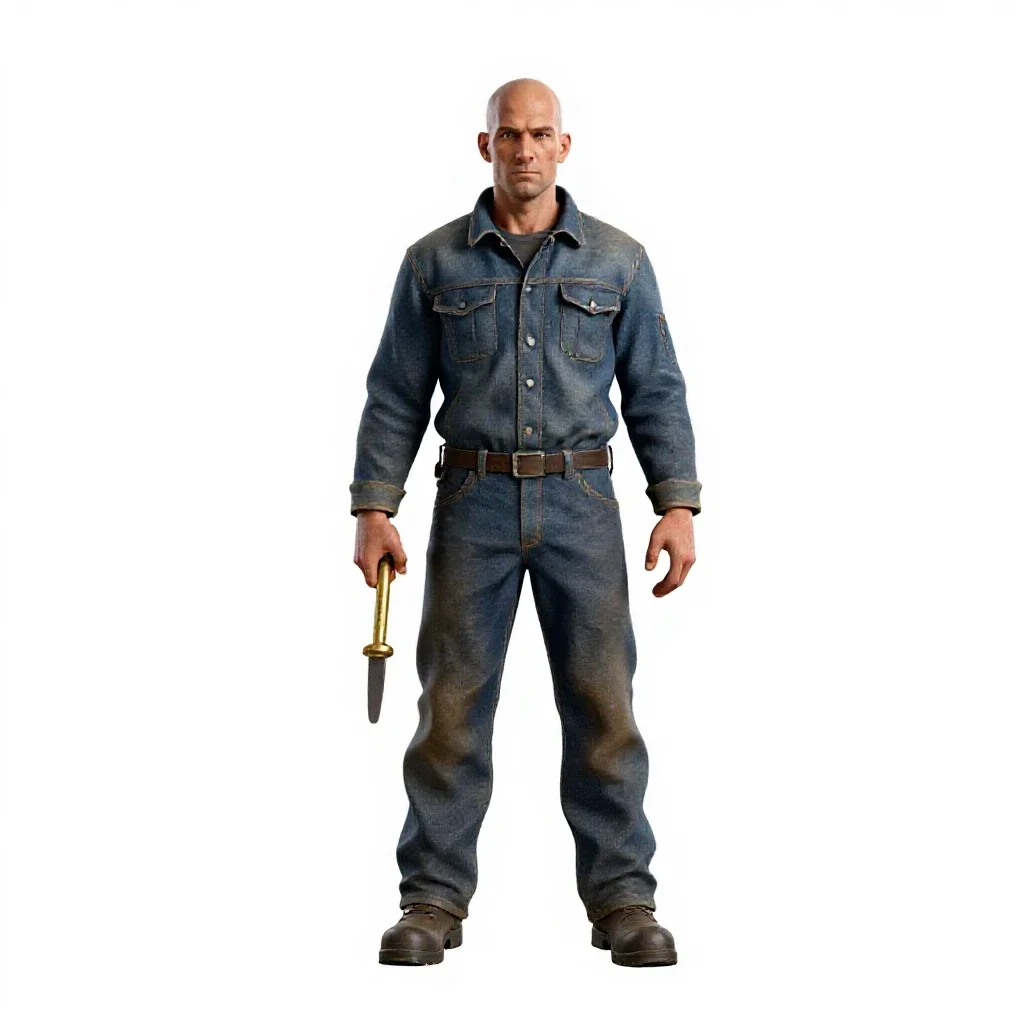 Golem-smith with brass tools isolated on a white background